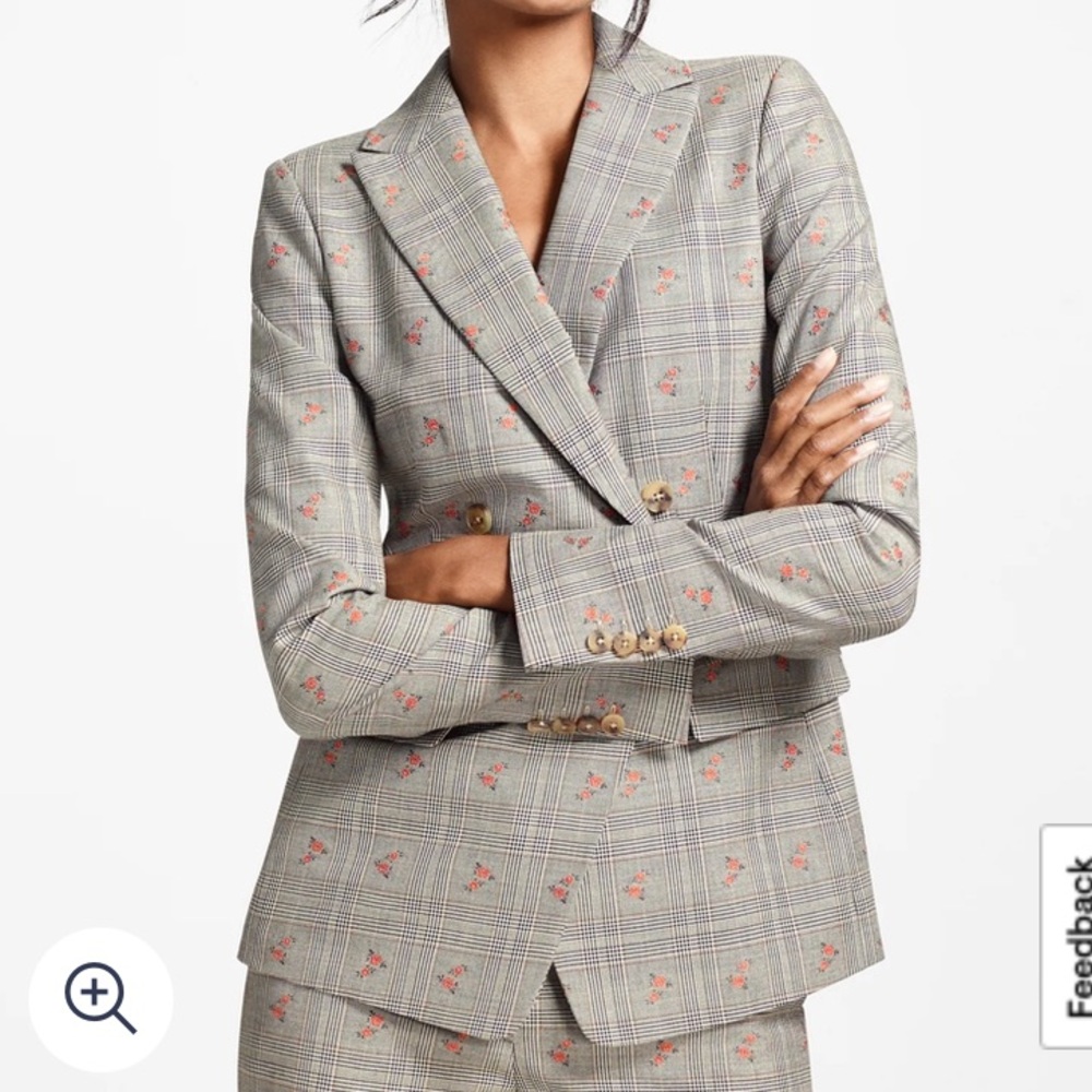 Floral Glen Plaid Wool-Cotton Double-Breasted Jacket size 8